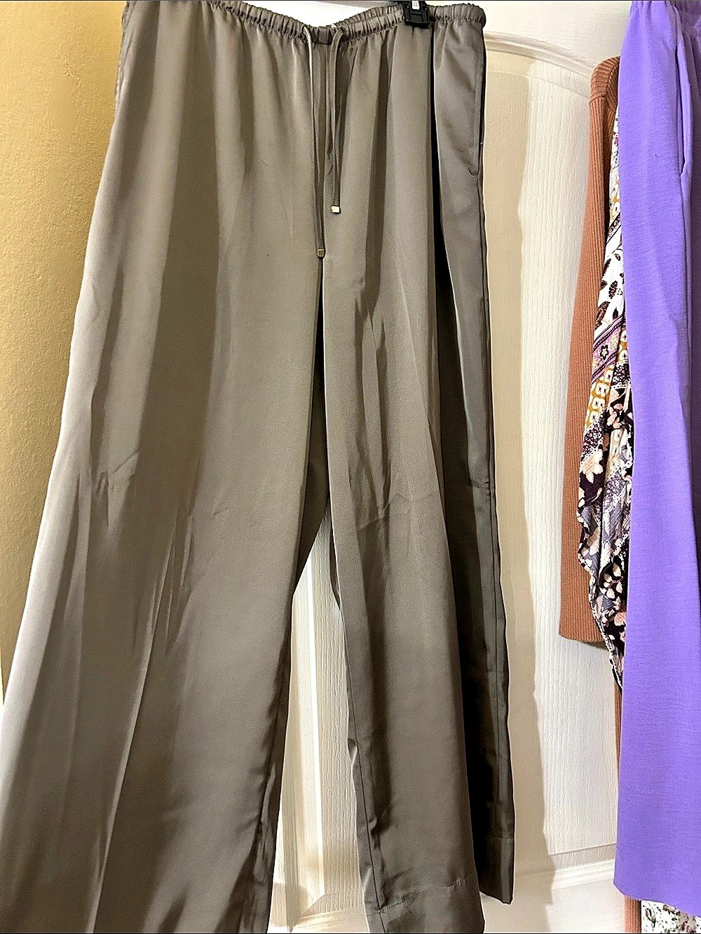H&M Satin Drawstring Trousers Wide Leg Pants Gray Size 6
